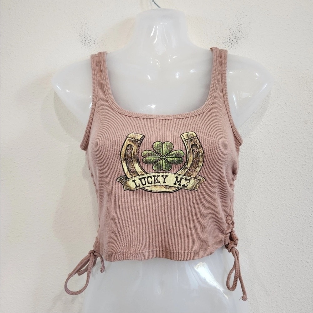 Full Tilt Lucky Me Women's Tan Tank Top Ruched Size M Western Festival - Picture 6 of 6